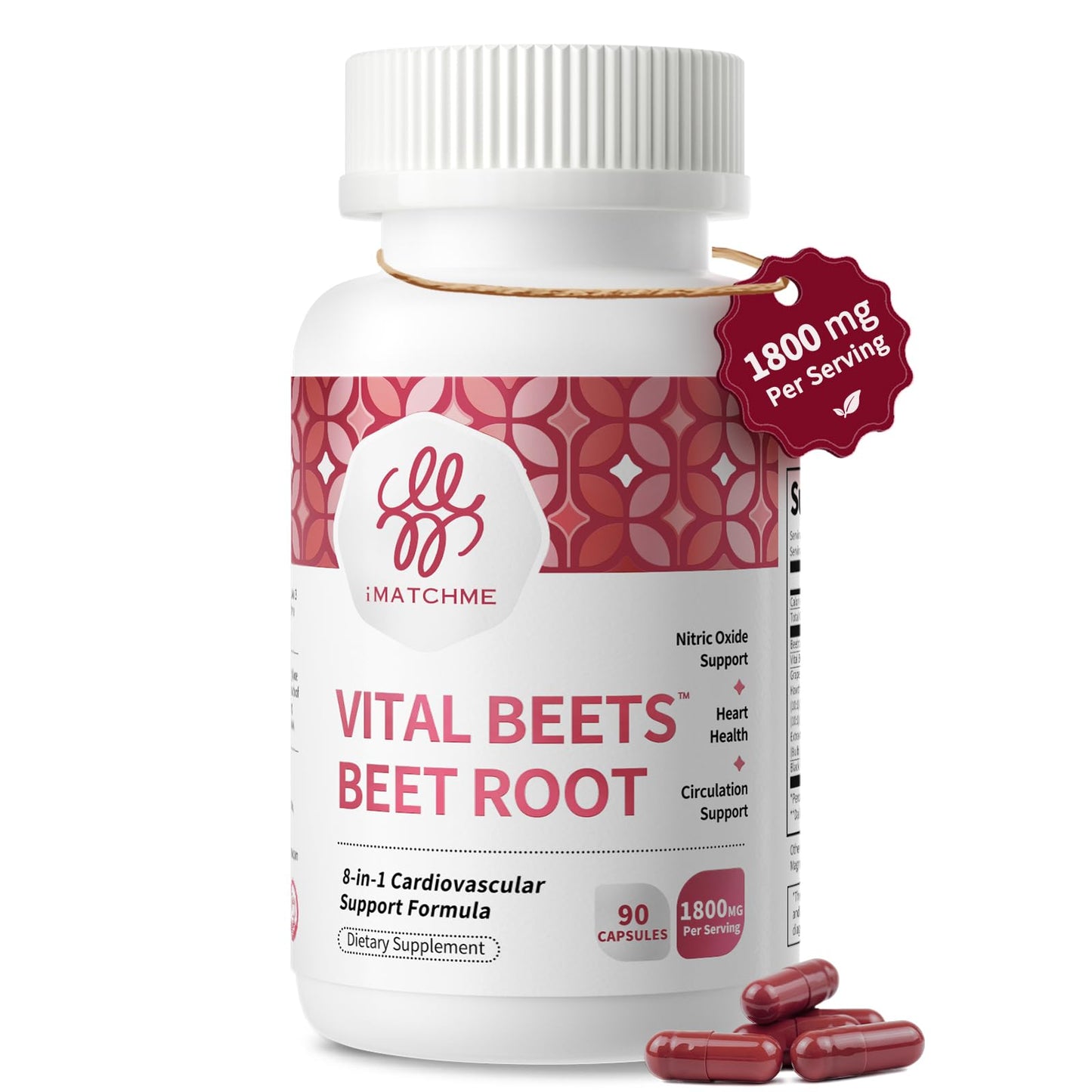 iMATCHME Beet Root Capsules 1800mg for Healthy Blood Pressure Support 90 Capsules