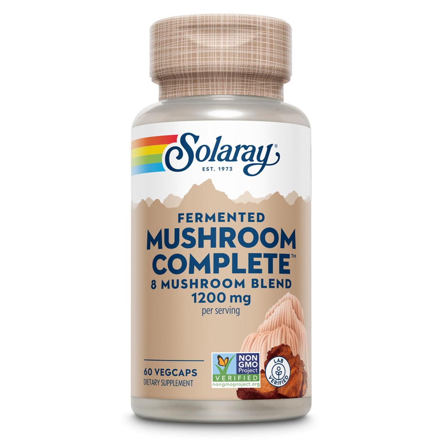 SOLARAY Fermented Mushroom Complete - Organic Chaga, Reishi, Shiitake, Cordyceps, Turkey Tail Mushroom and Lions Mane Supplement Capsules, 60 Count