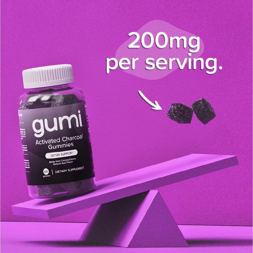 Gumi Coconut Activated Charcoal Gummies - 200mg per Gummy, 60 Count