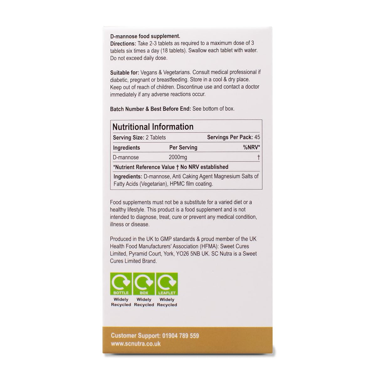 sc nutra Waterfall D-Mannose 1000mg Capsules 90 Capsules
