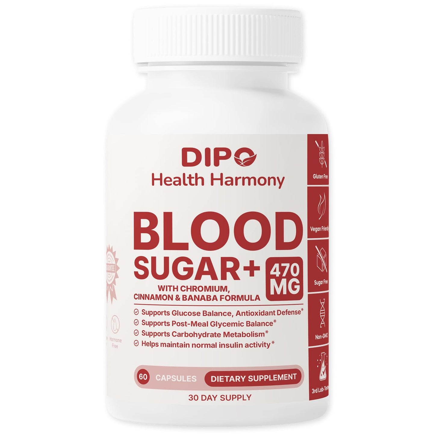 DIPO HEALTH HARMONY Blood Sugar Plus Multi-Vitamin with Biotin, Chromium, Cinnamon, Banaba Extract & Alpha Lipoic Acid Glucose & Carbohydrate Metabolism Support, 60 Capsules