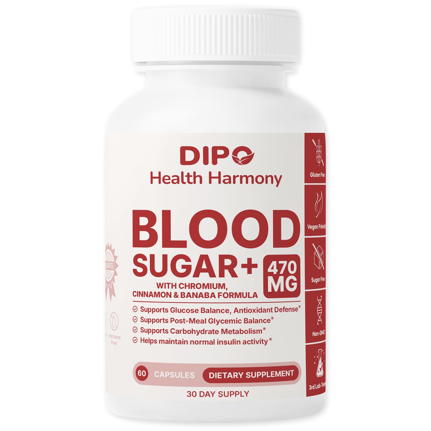 DIPO HEALTH HARMONY Blood Sugar Plus Multi-Vitamin with Biotin, Chromium, Cinnamon, Banaba Extract & Alpha Lipoic Acid Glucose & Carbohydrate Metabolism Support, 60 Capsules