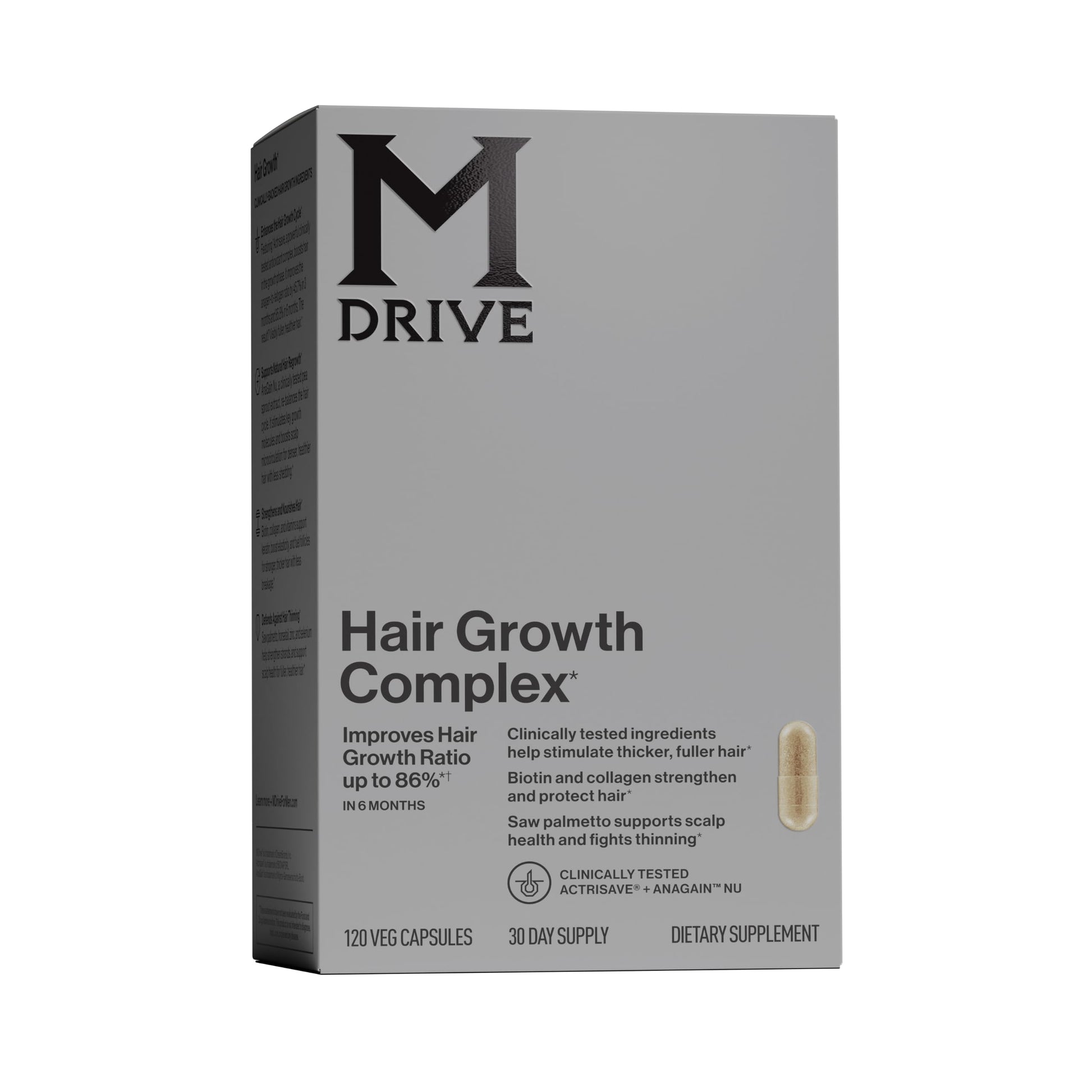 Mdrive Men's Hair Growth Complex Biotin Saw Palmetto Capsules, 120 Count