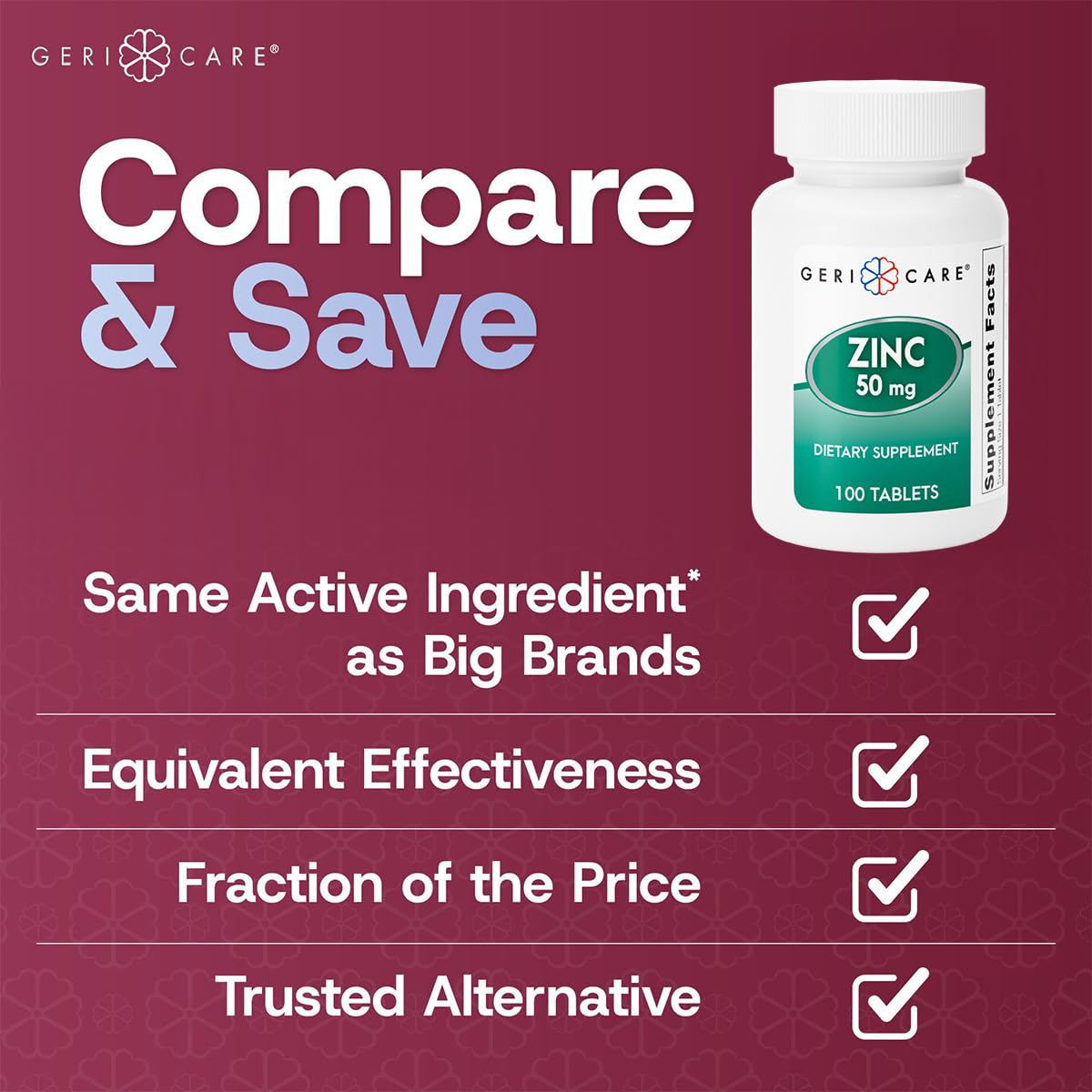 GeriCare Zinc Sulfate Tablets 50mg, 100 Count