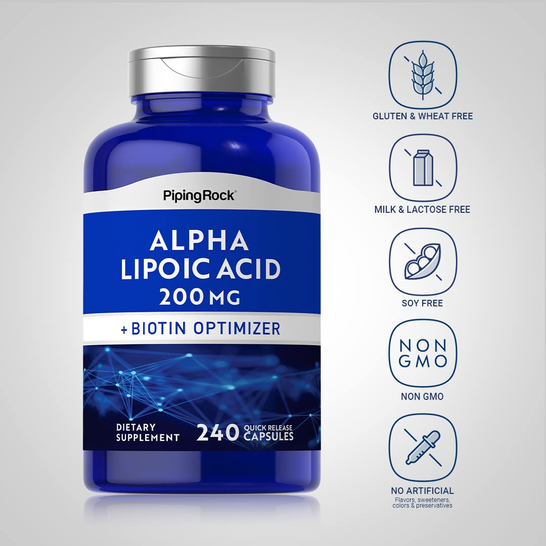 Piping Rock Alpha Lipoic Acid 200mg Plus Biotin Capsules, 240 Count