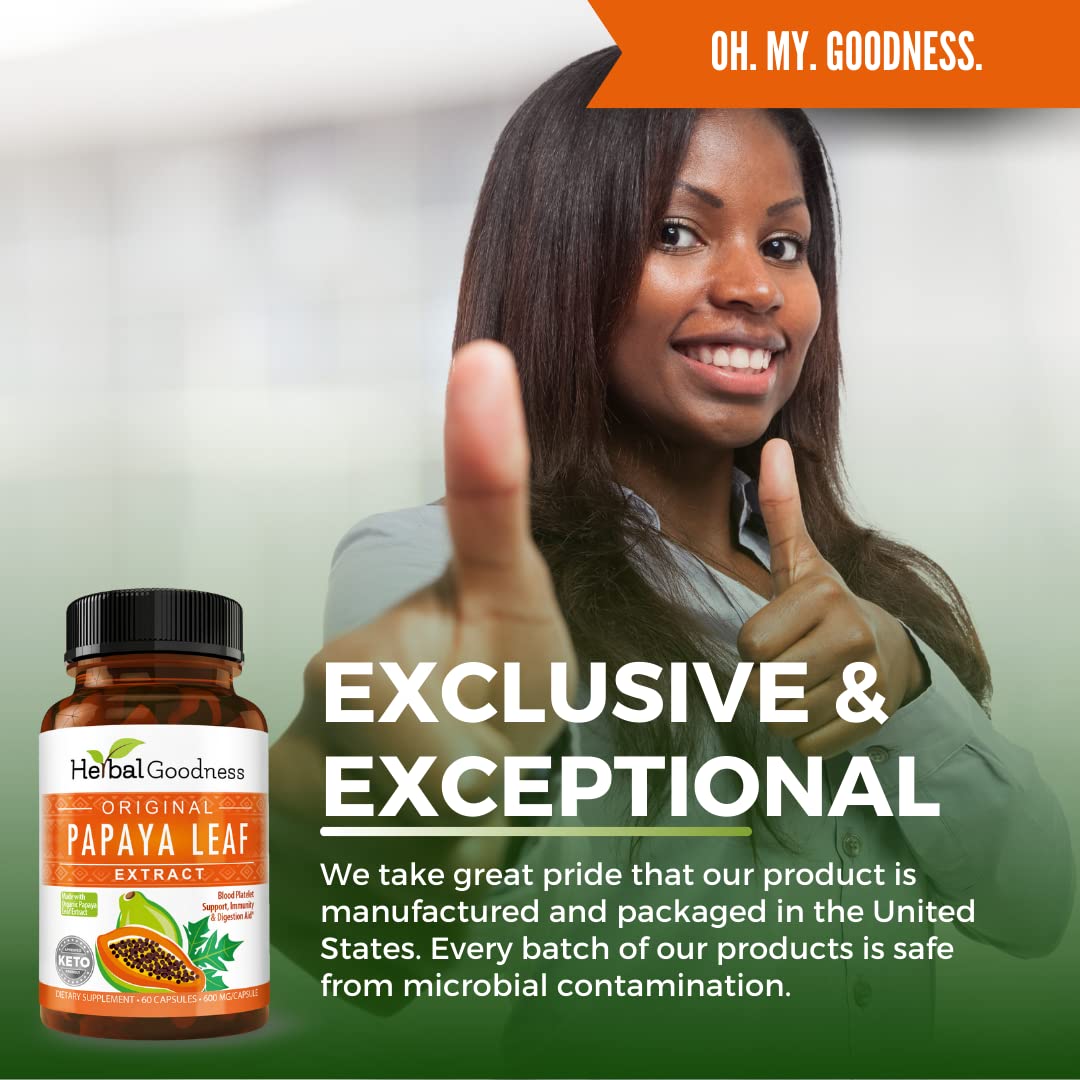 Herbal Goodness Papaya Leaf Extract 10X Strength, 60 Capsules