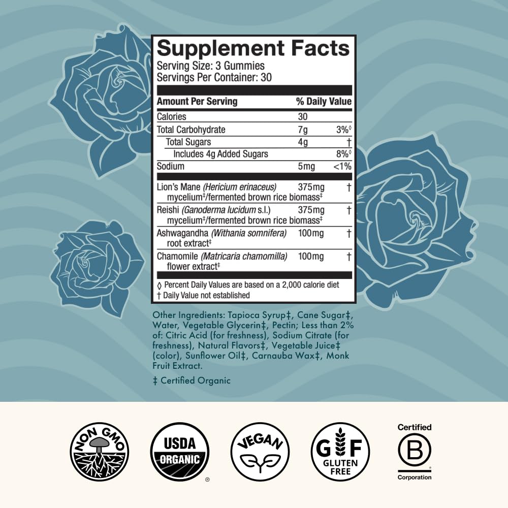 Host Defense Stay Mellow Grateful Dead Gummies - Reishi Mushroom Gummies with Ashwagandha, Chamomile & Lions Mane, Gummy, 90 Count