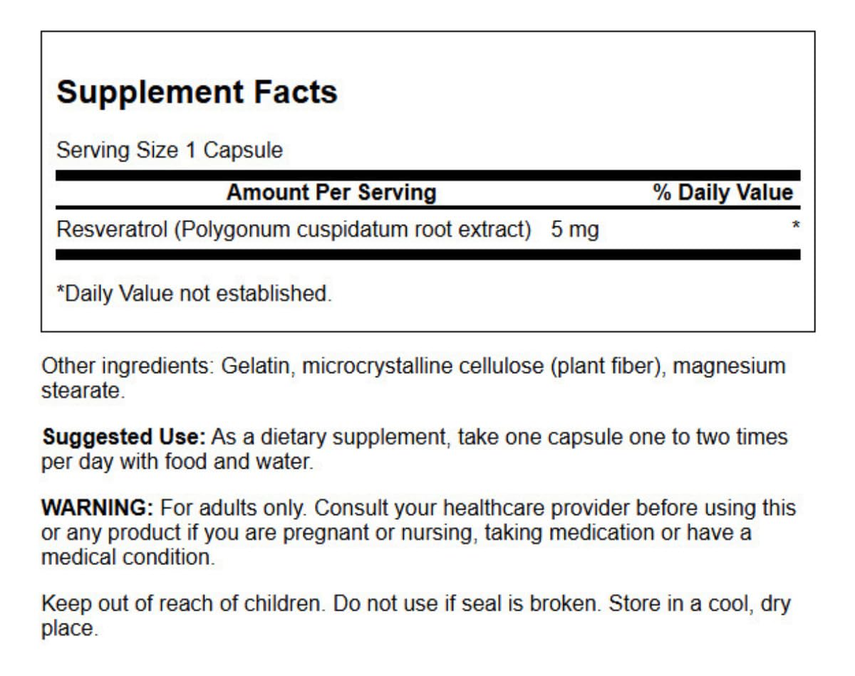 Swanson Resveratrol Polygonum Cuspidatum Extract 5 Milligrams 60 Capsules
