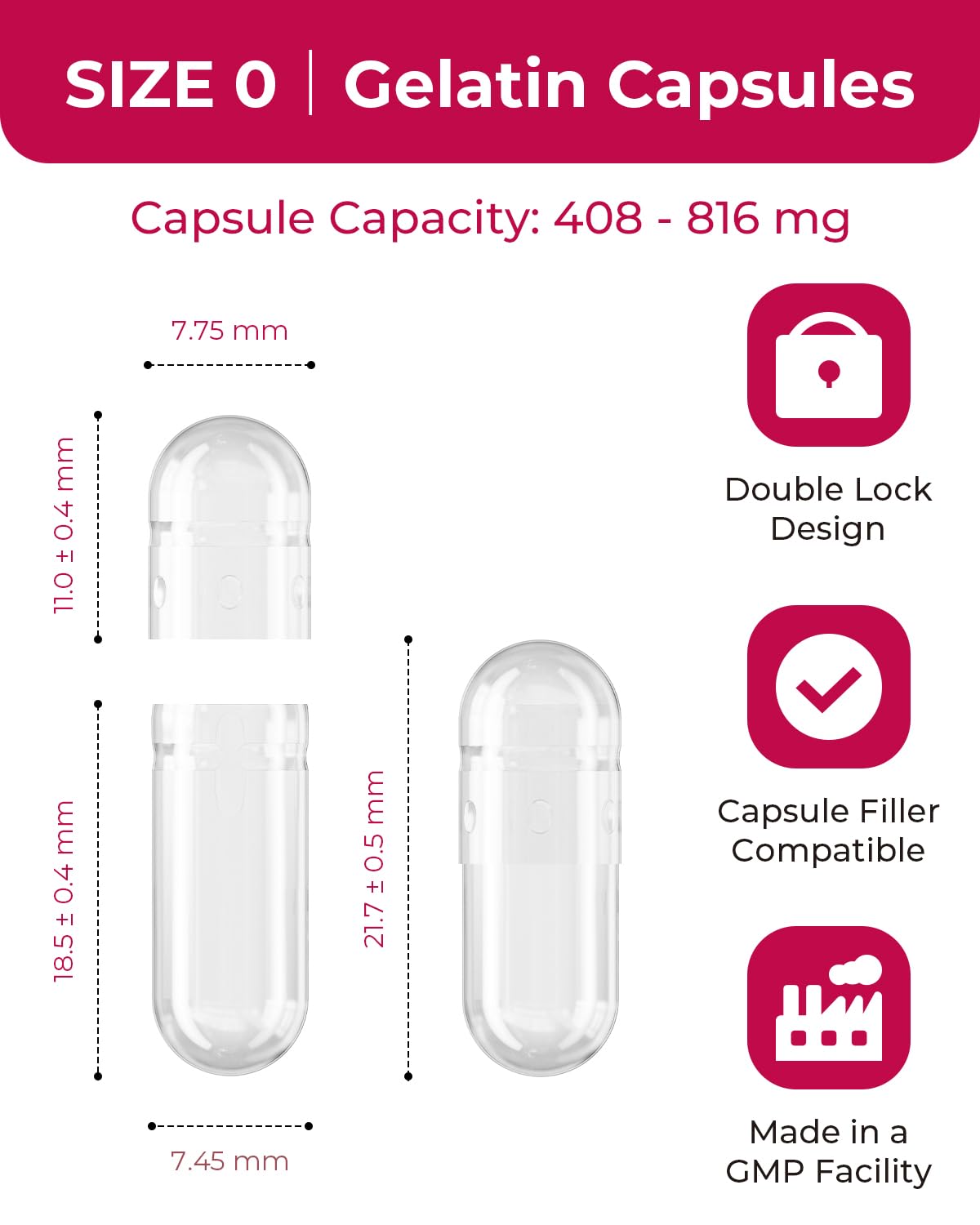 MéipaLien Enteric Coated Empty Gelatin Capsules Size 0 100 Capsules