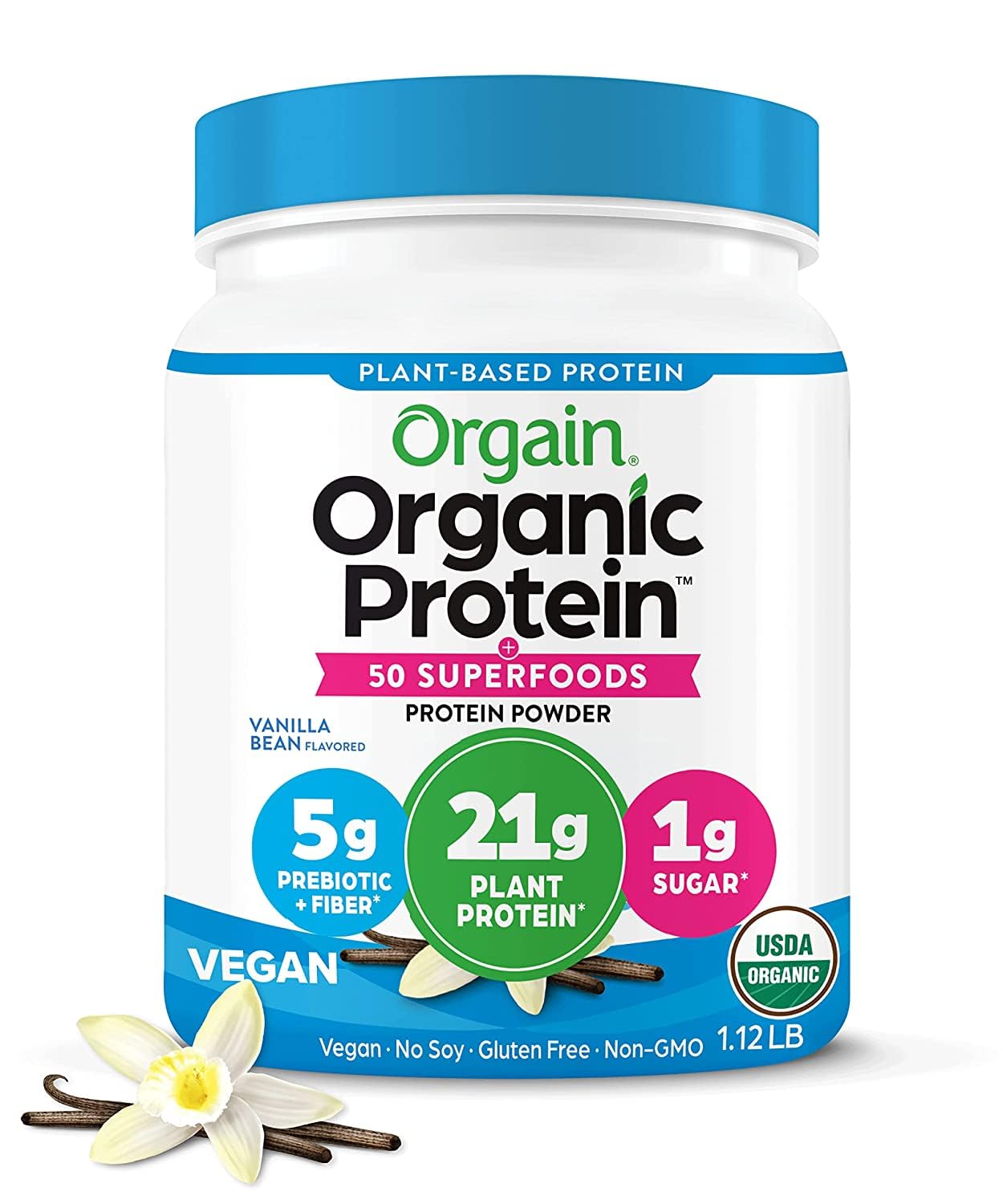 Orgain Organic Vegan Protein + 50 Superfoods Powder, Vanilla Bean, 1.12 lb
