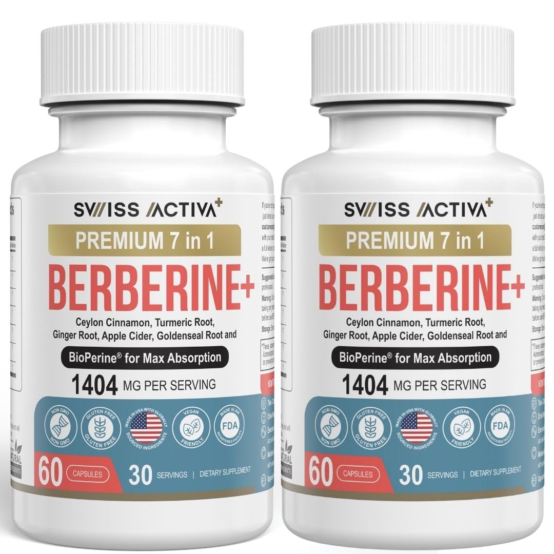 Swiss Activa+ Labs Organic Berberine Supplements 7-in-1 with BioPerine, Capsules, 60 Count