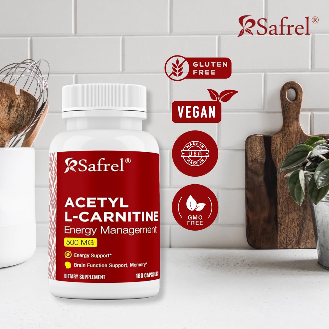 Safrel Acetyl L-Carnitine (ALCAR) 500 mg Capsules, 180 Count