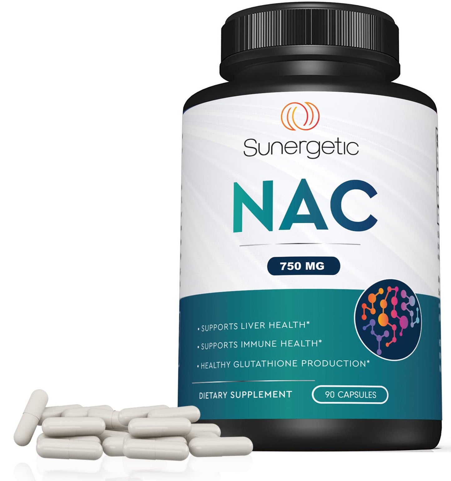 Sunergetic NAC Supplement N-Acetyl Cysteine 750mg Capsules, 90 Count