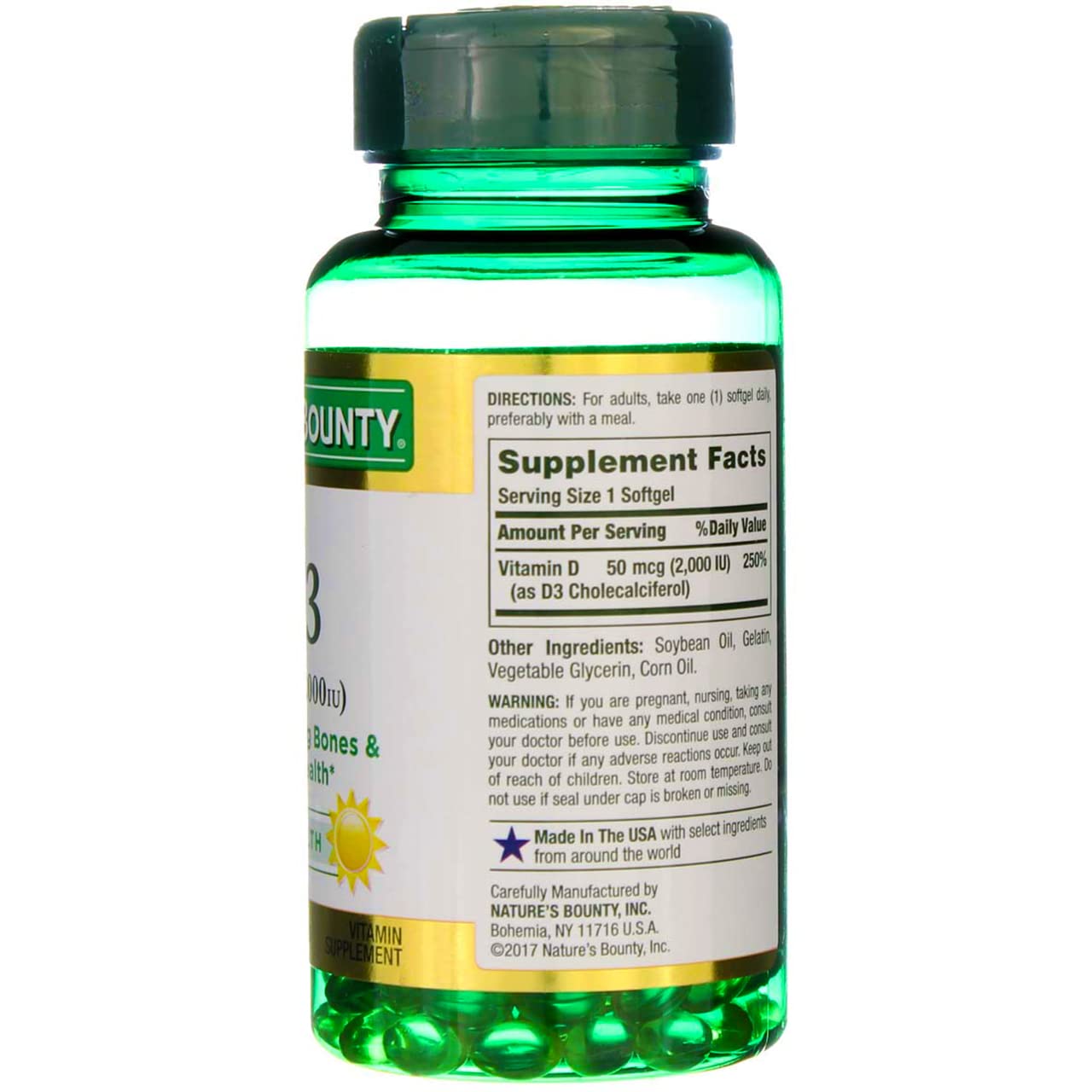 Nature's Bounty Vitamin D3 2000 IU Super Strength Softgels, 900 Count
