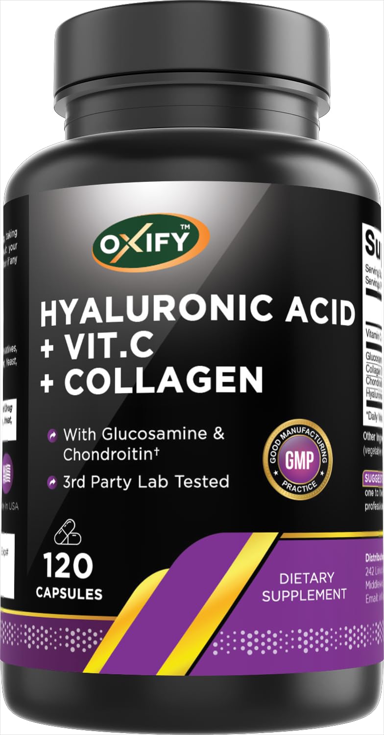 Oxify Hyaluronic Acid with Glucosamine, Chondroitin, Collagen, Vitamin C Capsules, 120 Count