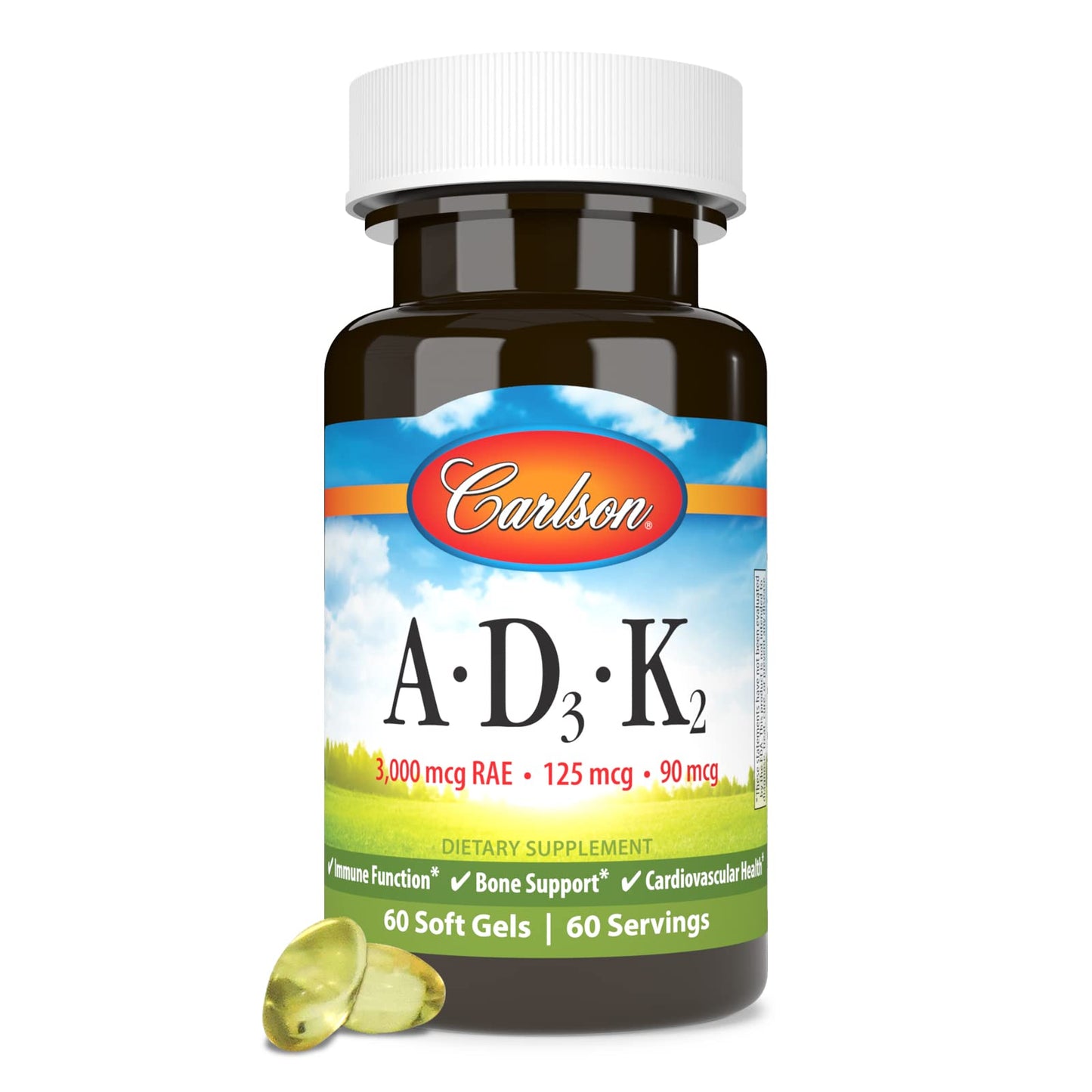 Carlson Vitamin A, D3, K2 Soft Gels 60