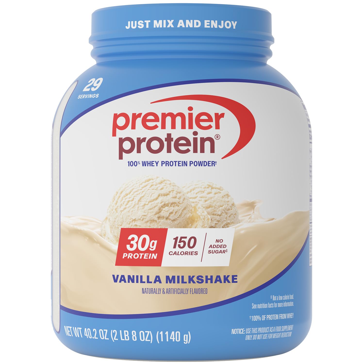 Premier Protein 30g High Protein Powder, 100% Whey, Vanilla, 40.2 oz