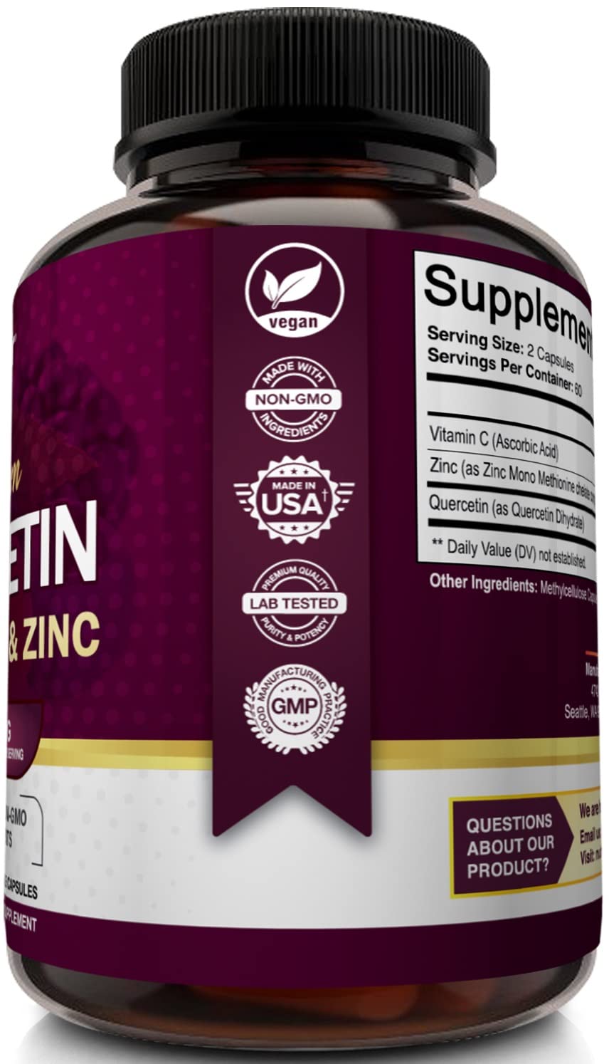 NutriFlair Quercetin 1200mg with Vitamin C and Zinc Capsule, 120 Count