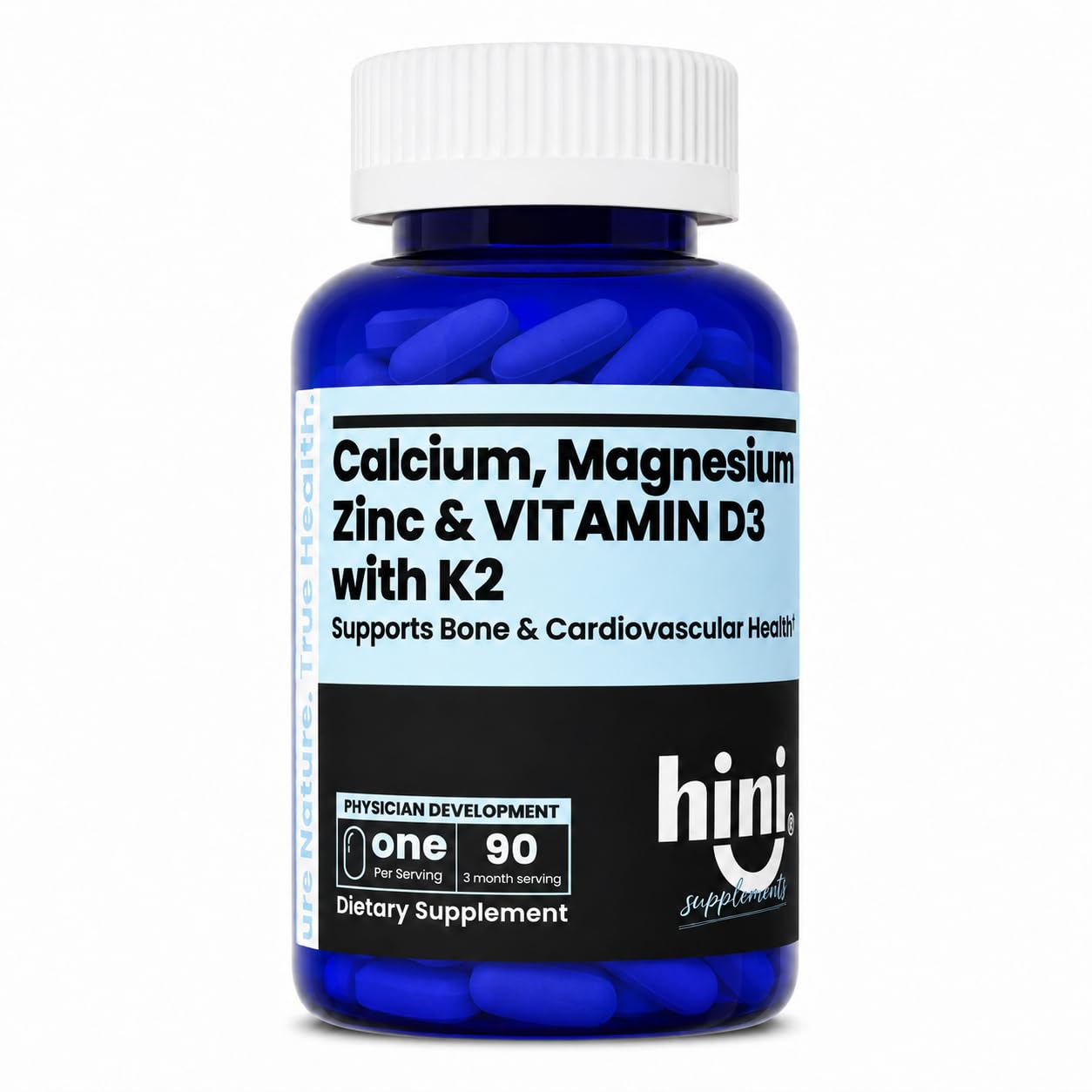 HINI Calcium Magnesium Zinc Supplement with Vitamin D3 & K2 MK-7 Tablets, 90 Tablets