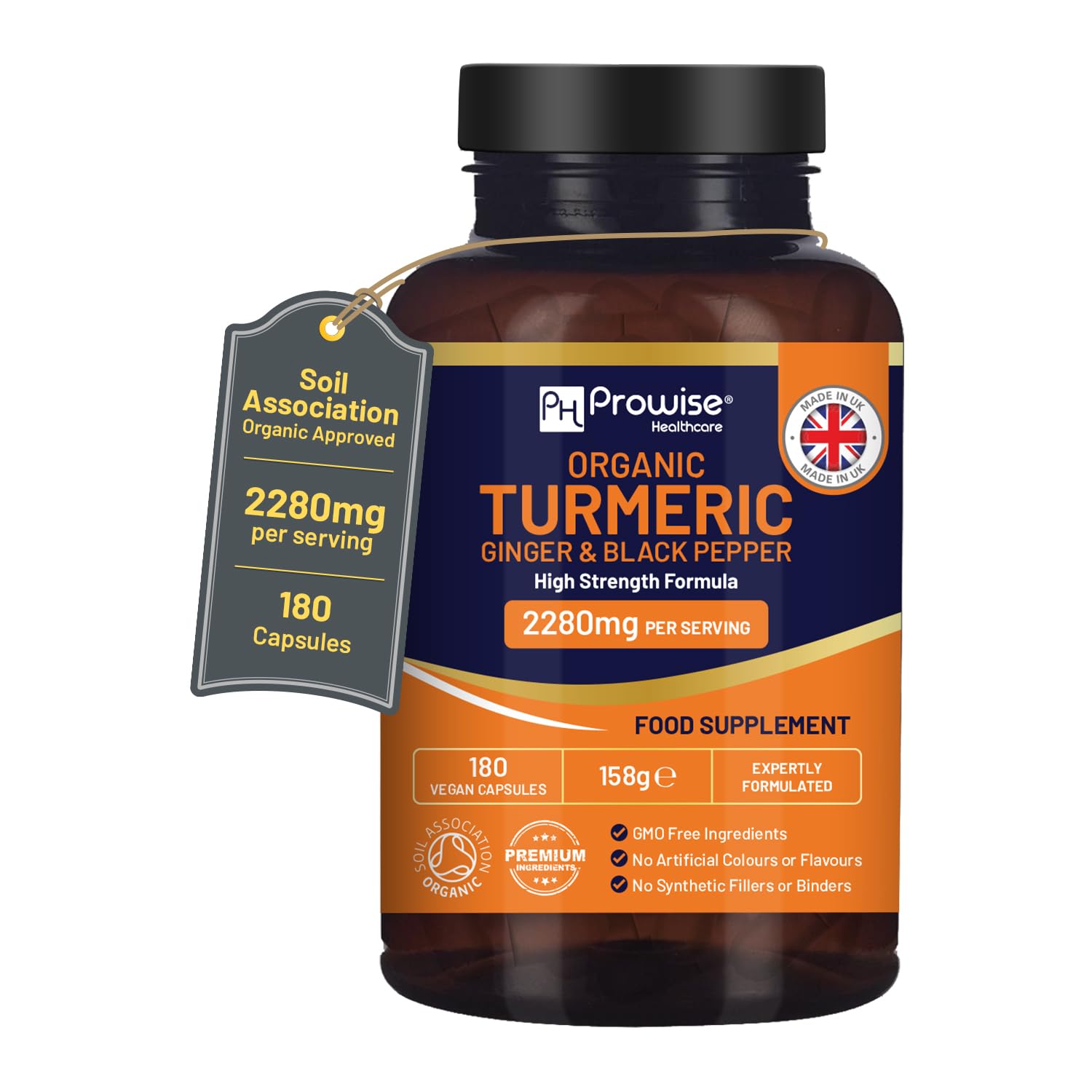 PH PROWISE Healthcare Turmeric 2280mg High Strength with Black Pepper & Ginger Curcumin Capsules, 180 Count