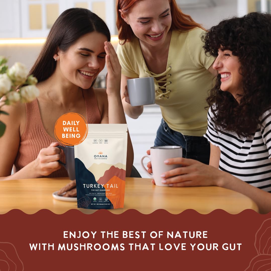 Ohana Mushrooms Turkey Tail Organic Mushrooms Powder Blend, Powder, 3.53 oz