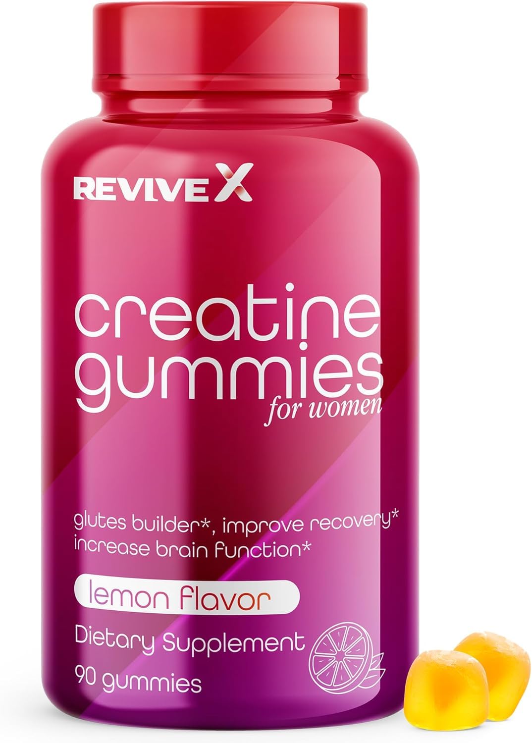 Revive X Glute Gummies Creatine Monohydrate 3G Lemon Drop, 90 Count