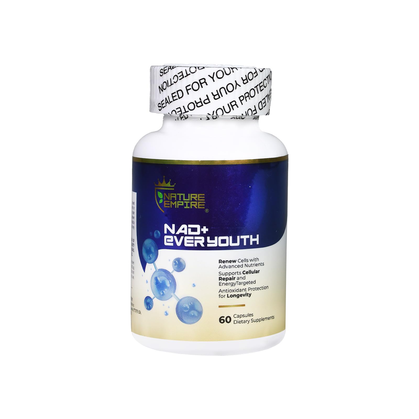 NATUREMPIRE NAD+ Supplement for Cellular Renewal Anti-Aging 4-in-1 with L-Ergothioneine, Nicotinamide Riboside (NR), European Bilberry, Antioxidant Support for Energy & Aging, 60 Capsules