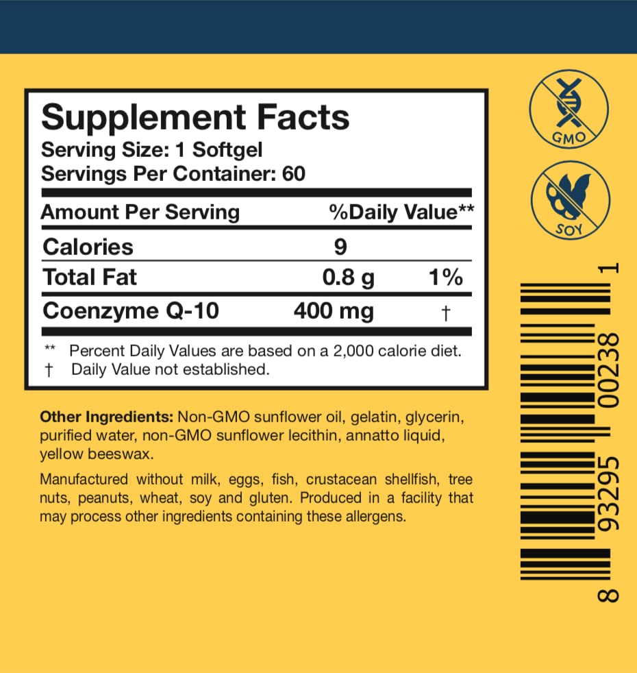Researched Nutritionals CoQ10 400mg Softgels, 60 Count