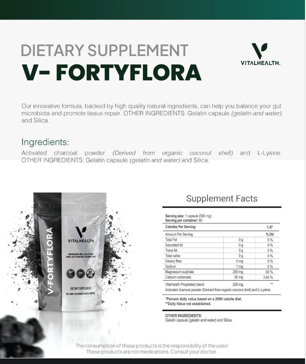 Generic V-Fortyflora Magnesium Calcium Activated Charcoal Supplement 60 Capsules