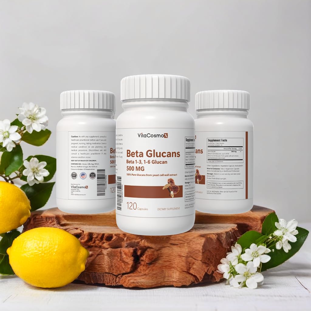 VitaCosmoX Beta Glucan Supplement 500 mg Capsule, 120 Veggie Capsules, Non-GMO, Gluten-Free