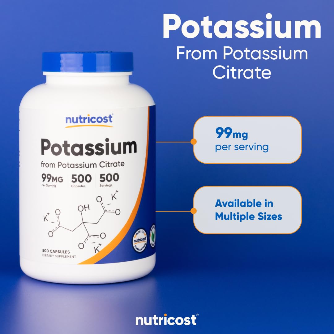 Nutricost Potassium Citrate 99mg Capsules, 1000 Capsules