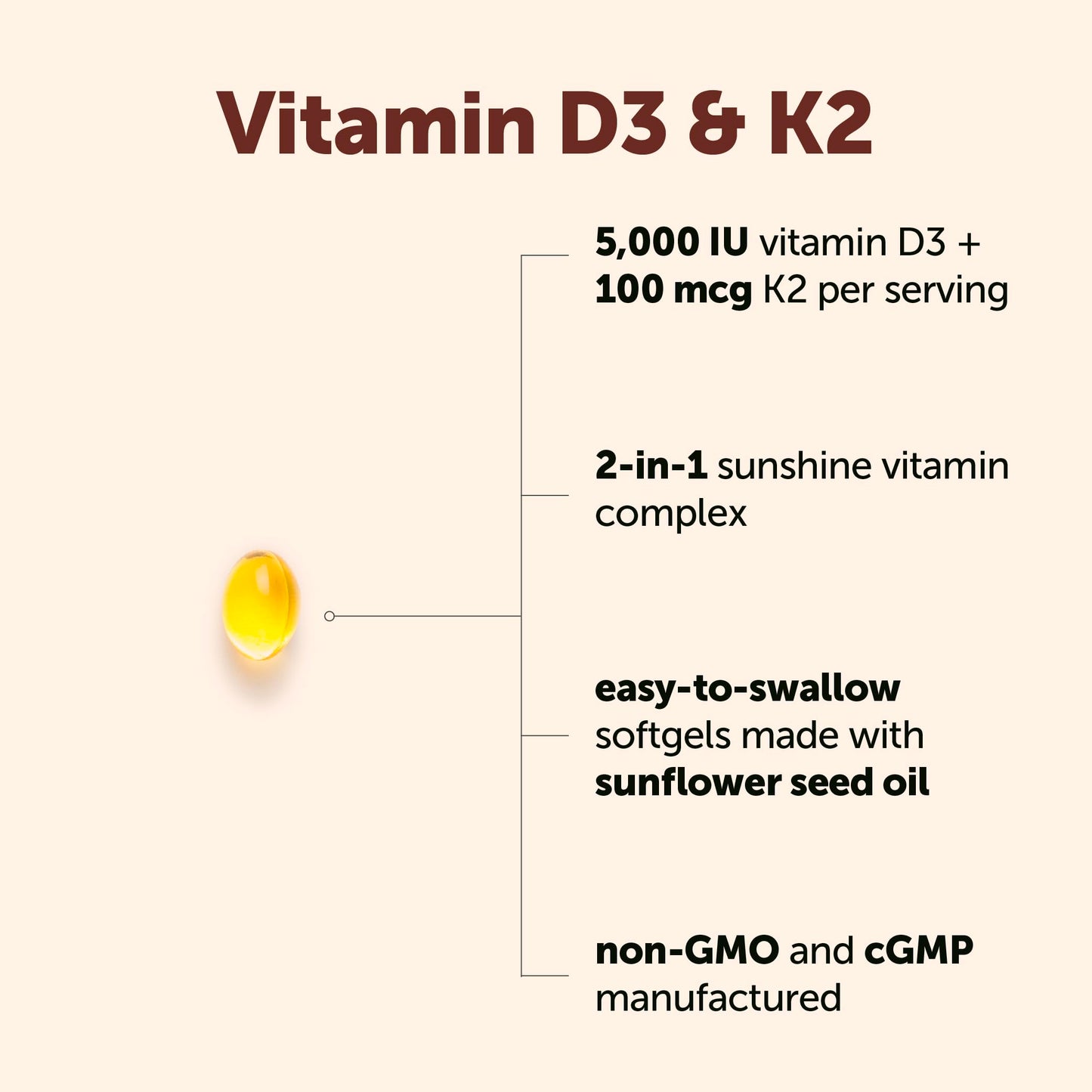 Micro Ingredients Vitamin D3 5000 IU + K2 MK-7 100 mcg Softgels, 90 Count