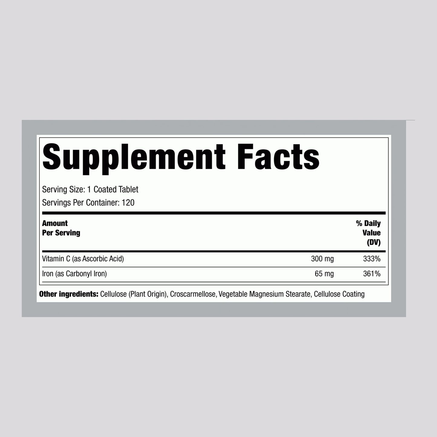 Piping Rock Iron Supplement 65 mg with Vitamin C Tablet, 120 Tablets