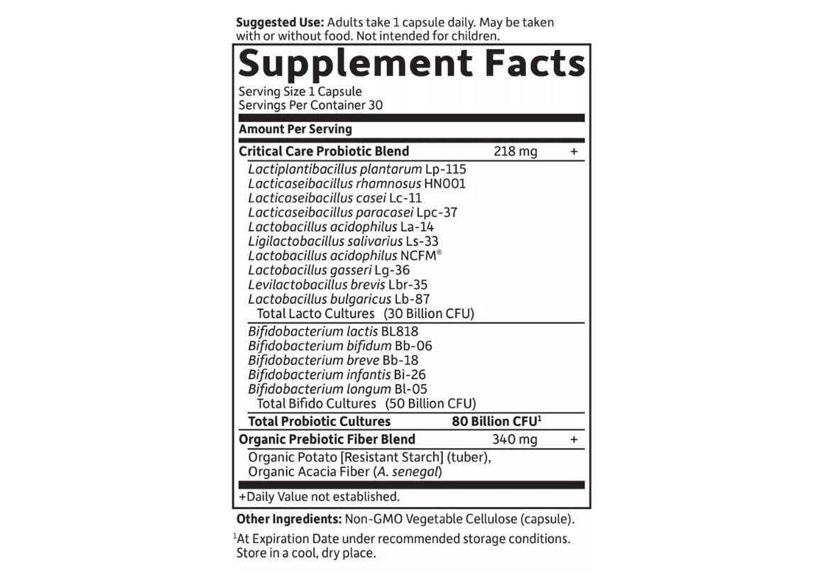 Garden of Life Dr. Formulated Critical Care Probiotics 80 Billion CFU Colon Health and Immune System, 30 Capsules