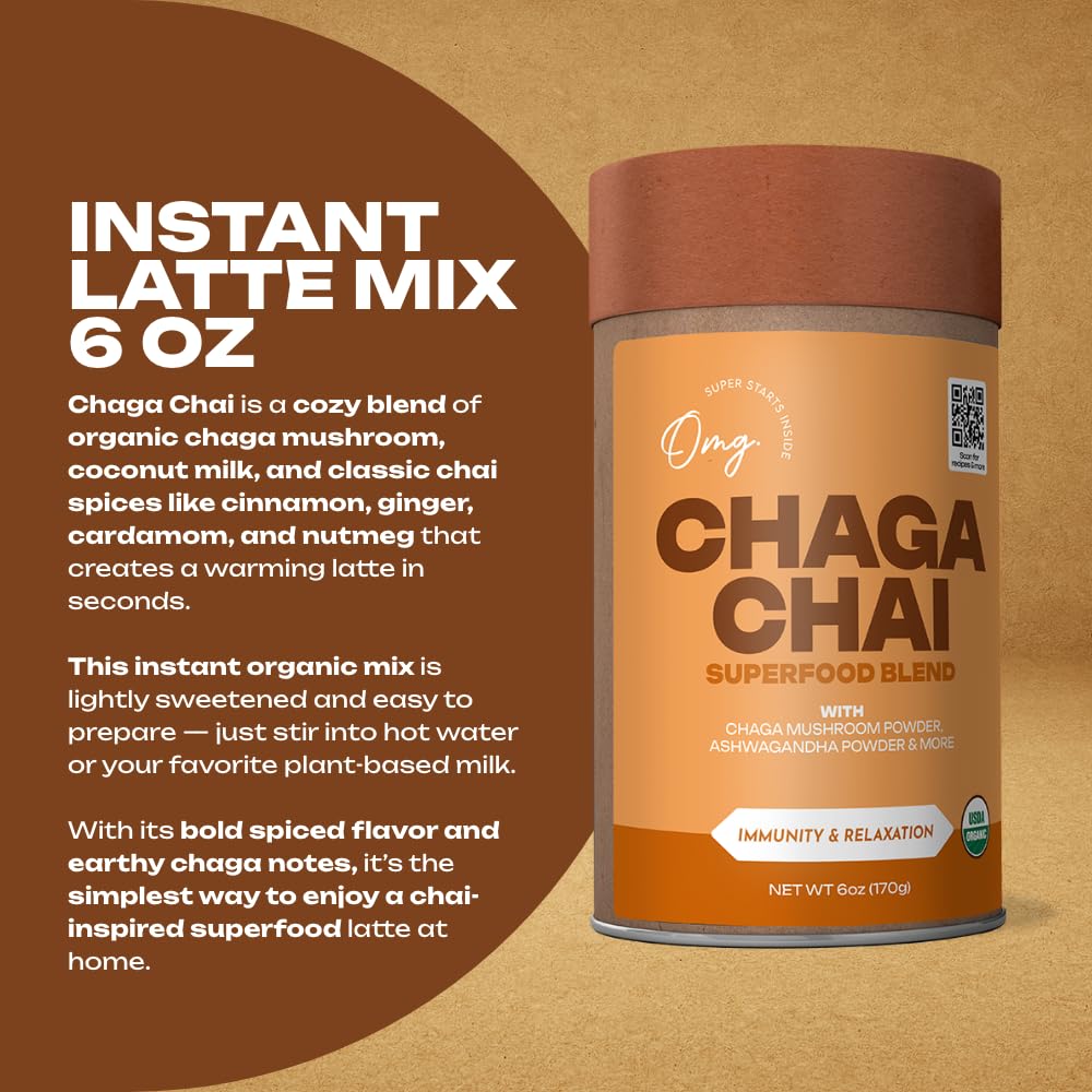 OMG! Organic Meets Good Superfoods Certified Organic Chaga Chai Instant Mix Powder, 8
