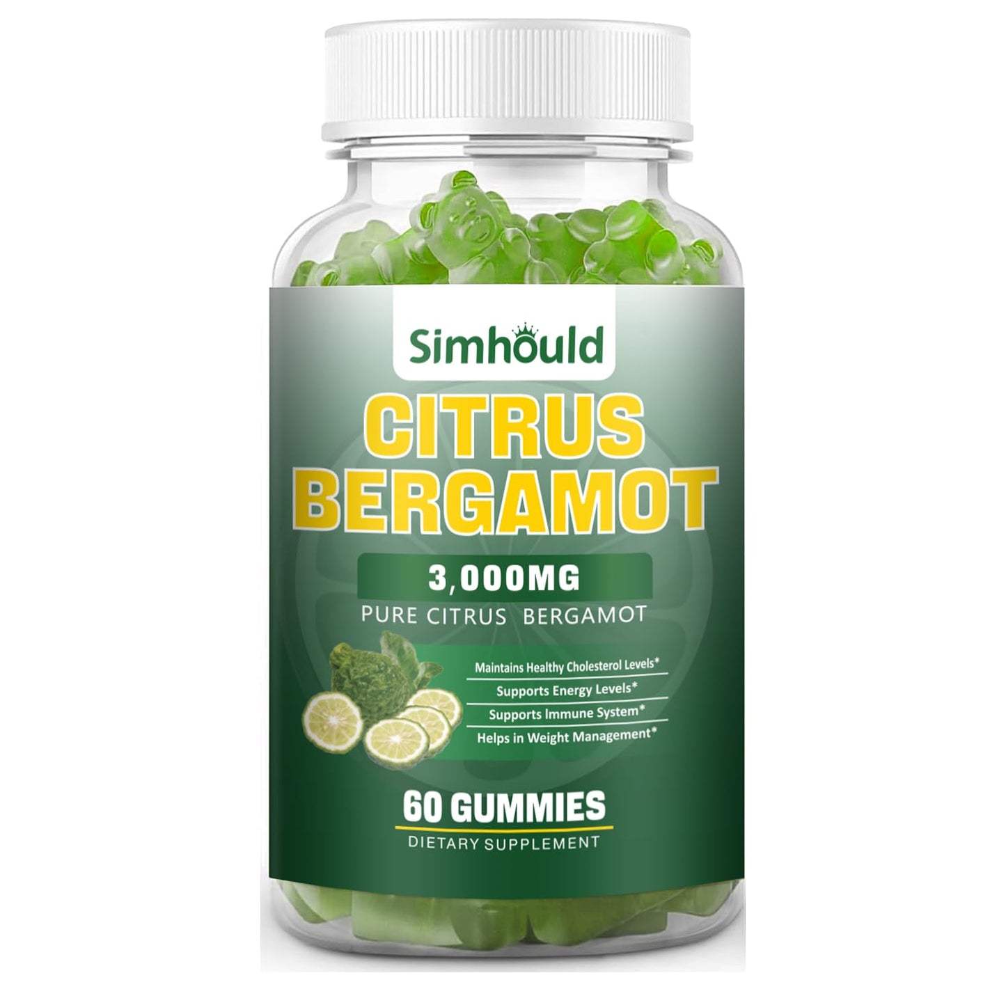 Simhould Citrus Bergamot Gummies 3000mg Citrus Bergamot Extract, Cholesterol Support, Vegan, 60 Count