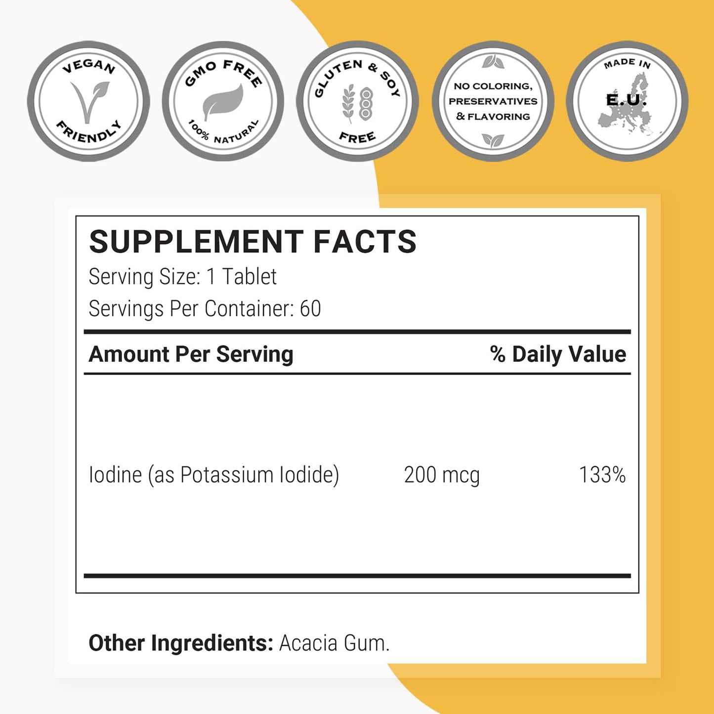 Supersmart Potassium Iodide KI 200mcg per Day (Stable Iodine) - High Potency Shield, Non-GMO & Gluten Free, 60 Tablets