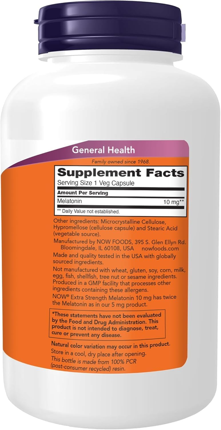 NOW Foods Melatonin Extra Strength 10 mg, Veg Capsules, 400