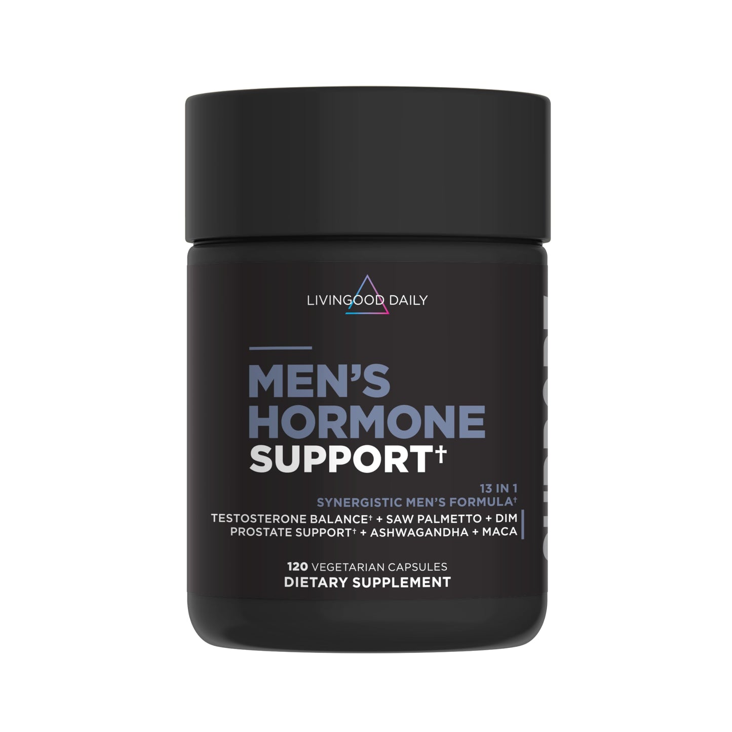 Livingood Daily Men's Hormone Support Supplement for Vitality & Balance, 14-in-1 Testosterone Booster for Men with Ashwagandha, Maca, DIM, Zinc, Saw Palmetto, Vitamin B12 & More, Vegan, 120 Capsules