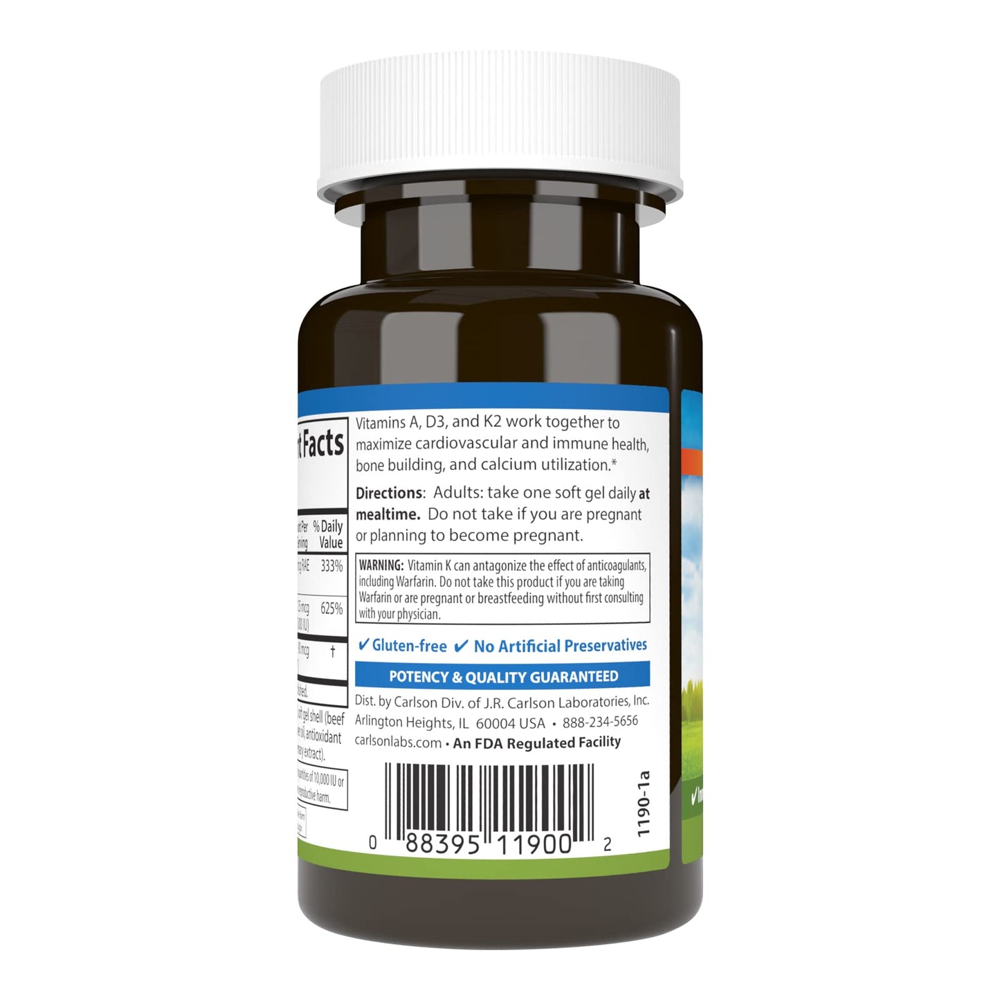 Carlson Vitamins A, D3, K2 Softgels 60