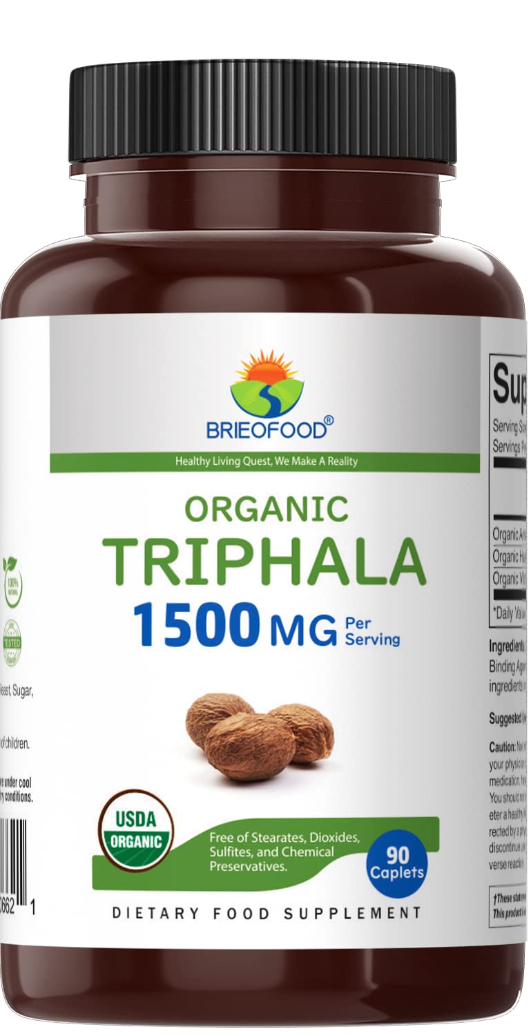 Brieofood Organic Triphala 1500mg Tablet, 90 Tablets