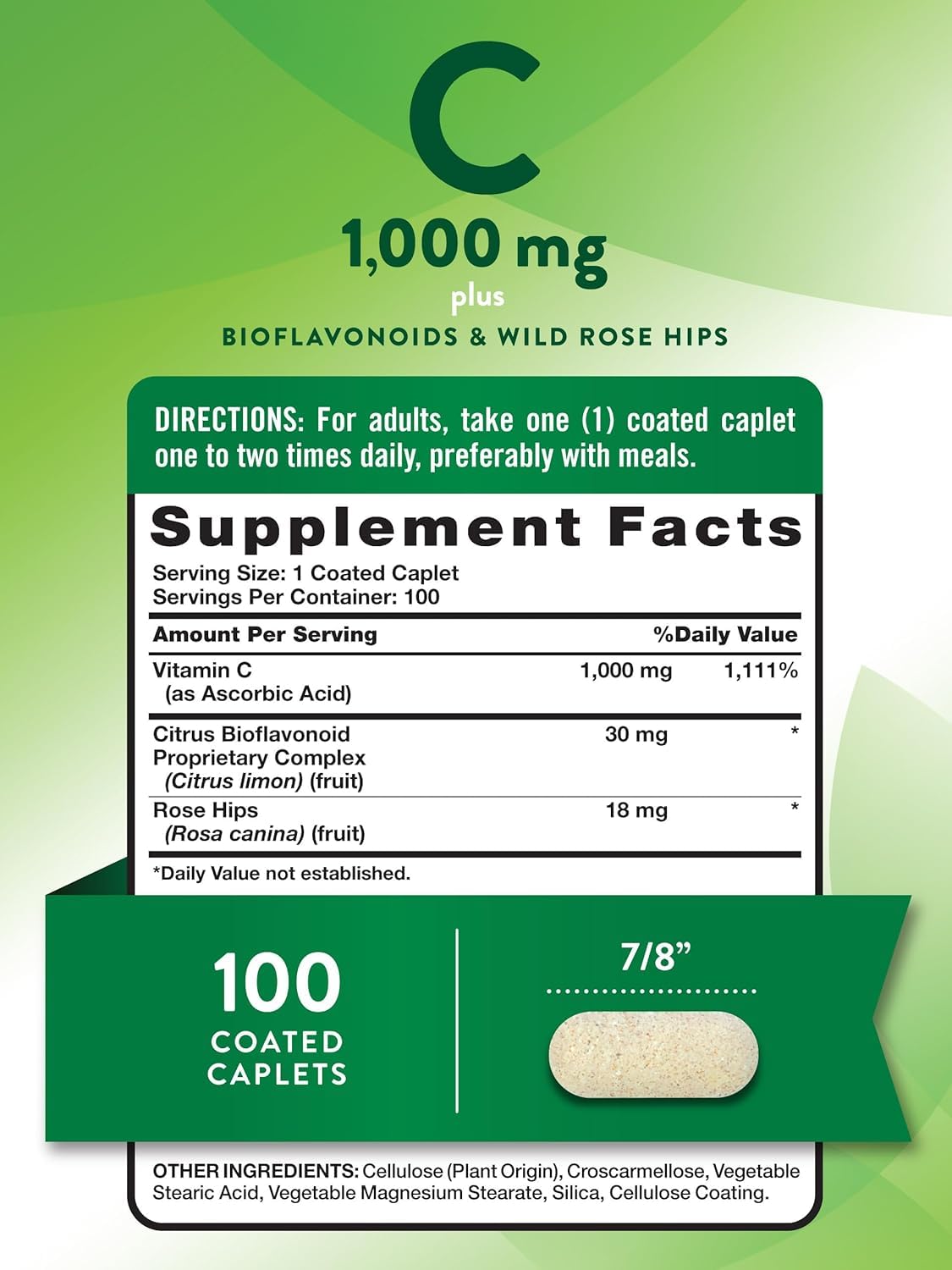 Nature's Truth Vitamin C 1000 mg Plus Bioflavonoids & Wild Rose Hips Caplets, 300 Count