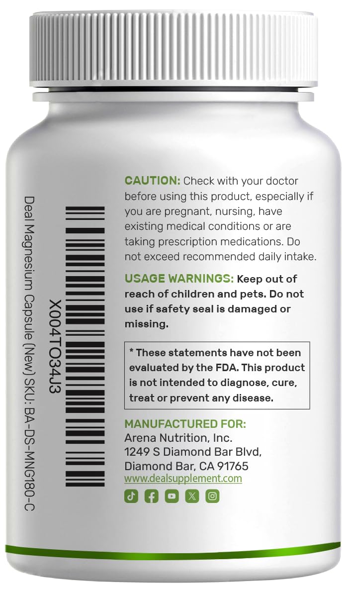 Deal Supplement Magnesium Glycinate 500mg Veggie Capsules, 240 Count