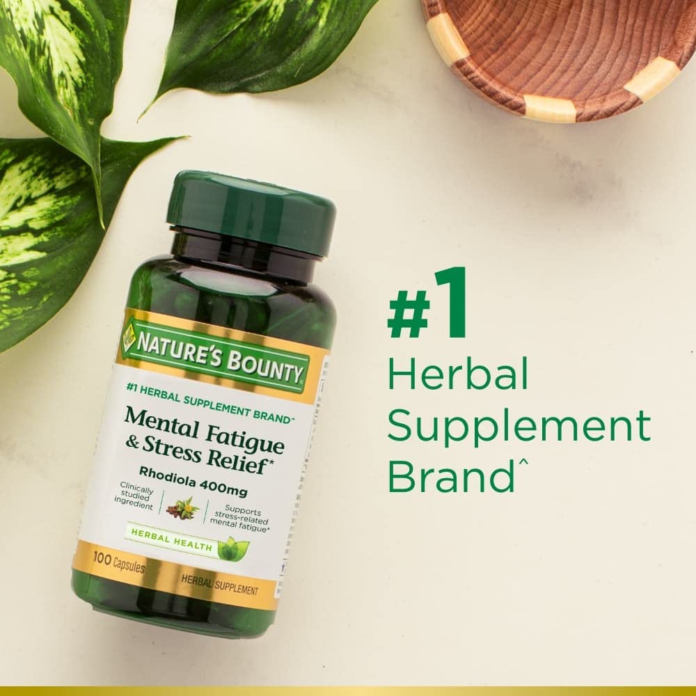 Nature's Bounty Mental Fatigue and Stress Relief Rhodiola Supplement 400 mg Capsules, 60 Count