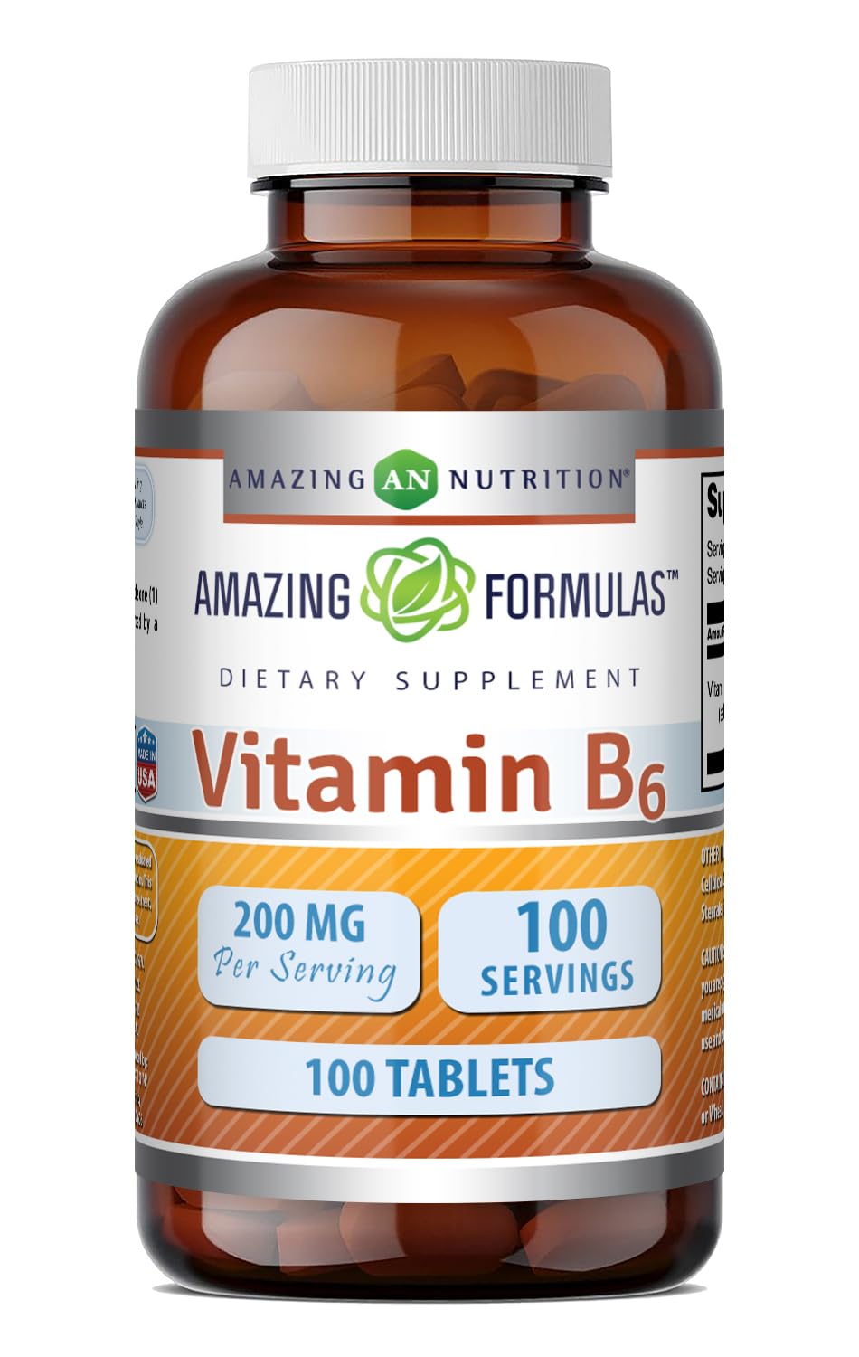 Amazing Nutrition Vitamin B6 Pyridoxine 200mg Tablet, 100 Tablets