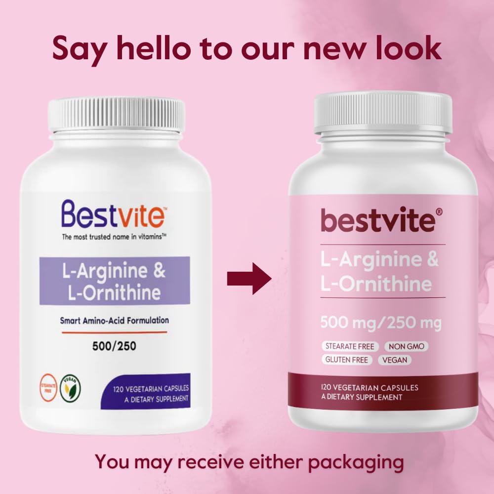 BESTVITE L-Arginine L-Ornithine 500-250 Capsules, 240 Count