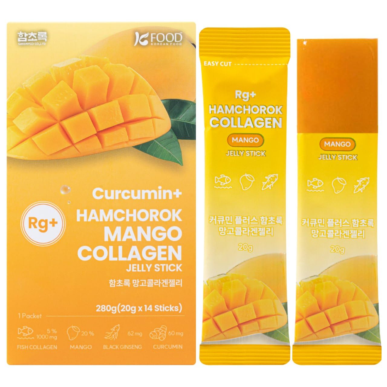 HAMCHOROK Rg+ Anti-Aging Korean-Beauty Mango Collagen Jelly with Ginseng Concentrate Gummy, 14 Count