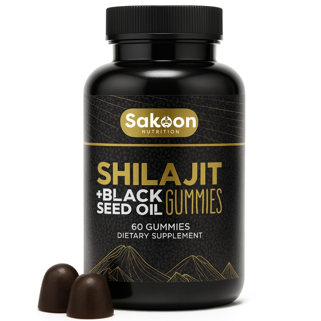 Sakoon nutrition Pure Shilajit Gummies with Black Seed Oil, High Potency Himalayan Resin for Energy, Immune Support, and Cognitive Function, Lab Tested, 60 Gummies
