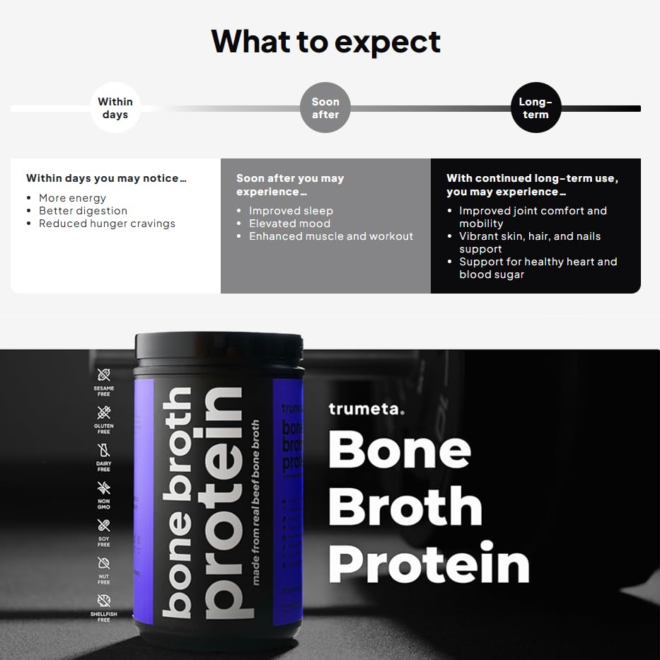 TRUMETA Beef Bone Broth Protein Powder, 27.5 oz