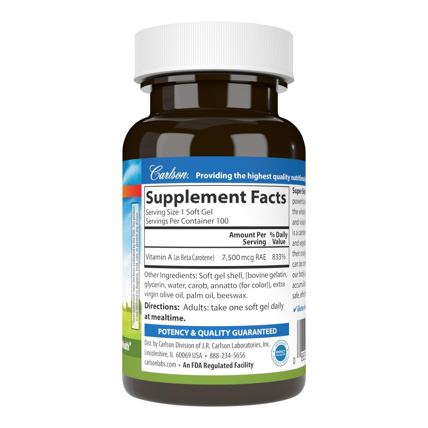 Carlson Super Beta Carotene 25,000 IU Softgels, 100 Count